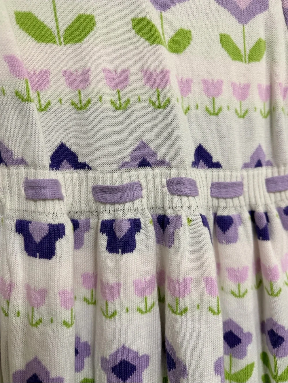 Girls' White & Purple Floral Knit Dress